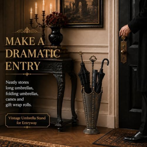 Vintage Umbrella Stand for Entryway, Metal Umbrella Holder - Image 3