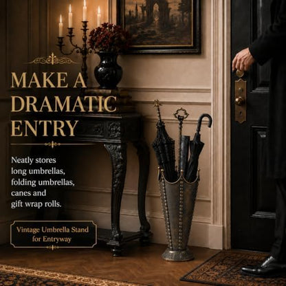 Vintage Umbrella Stand for Entryway, Metal Umbrella Holder - Image 3