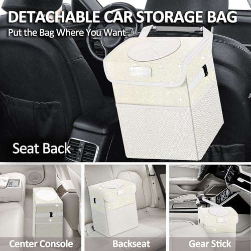 Cute Mini Car Trash Bag with Lid, Glitter Garbage Can Bin Hanging - Image 3
