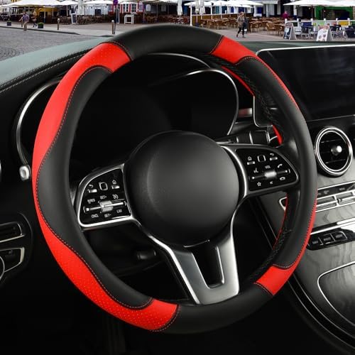 Black Red Microfiber Leather Steering Wheel Cover 14 inch by Binsheo