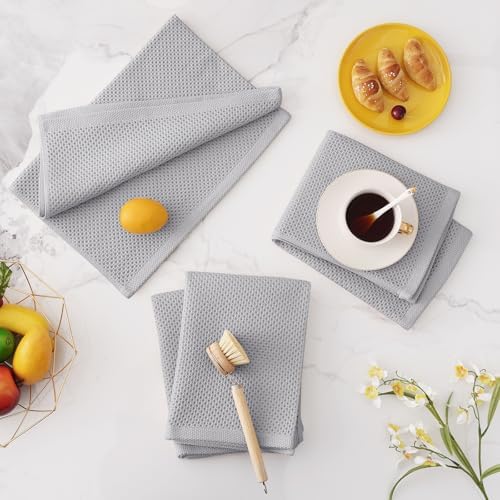 Homaxy 100% Cotton Oversized Waffle Weave Kitchen Towels 8-Pack, Light Gray - Image 7