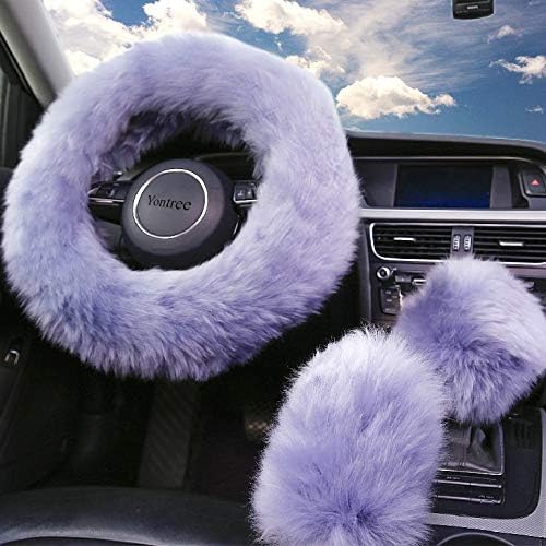 Gray Fluffy Sheepskin Car Steering Wheel Covers - Image 2