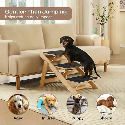 Luciphia Wooden 2-in-1 Dog Stairs, 3-Step Foldable Anti-Slip Pet Steps - Image 4