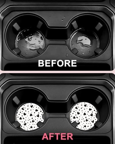 Swooflia Cute Girly Ceramic Car Coasters Black Heart Cup Holder Coasters - Image 4
