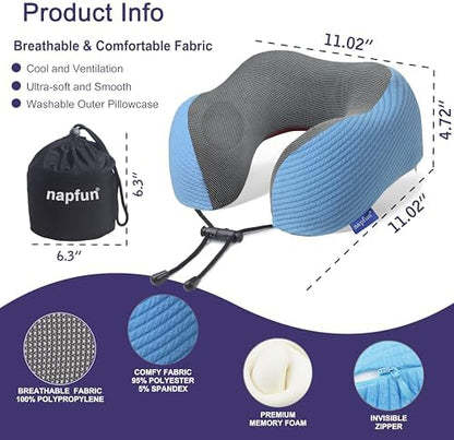 napfun Neck Pillow for Travel, Memory Foam Airplane Pillow, Sky Blue - Image 2