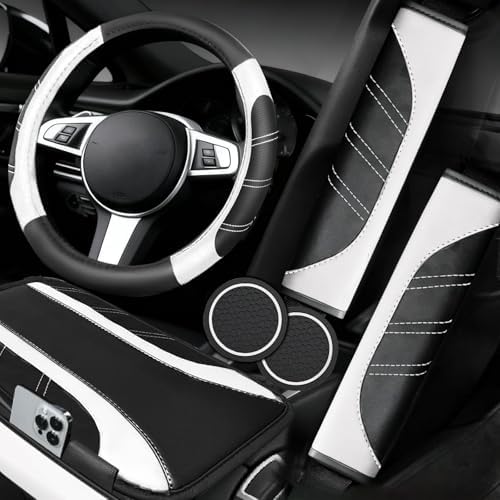NBTEPEM 6 Pcs White Steering Wheel Cover Set, Sport Microfiber Leather Steering by NBTEPEM