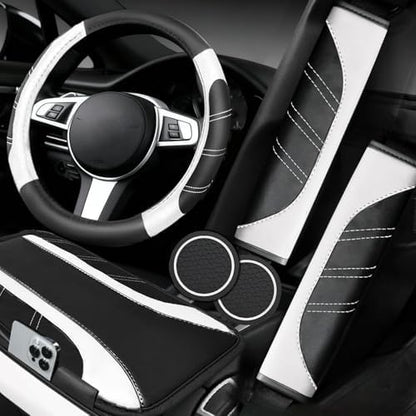 NBTEPEM 6 Pcs White Steering Wheel Cover Set, Sport Microfiber Leather Steering by NBTEPEM
