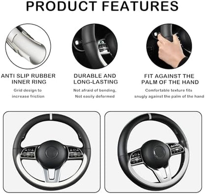 Black & White Nappa Leather Steering Wheel Cover, 14.5-15 inch Universal Car - Image 4