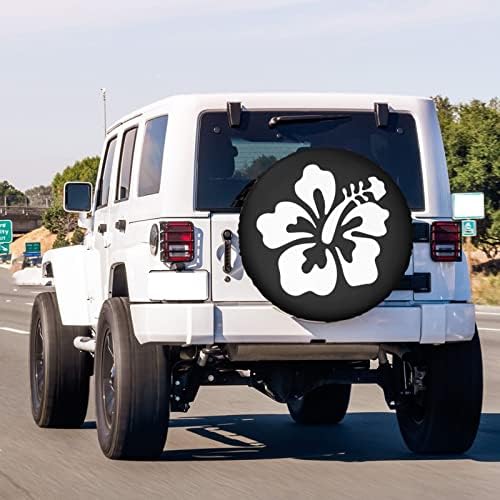 White Hibiscus Flower Spare Tire Cover Dust-Proof Wheel Tire Cover Fit Trailer - Image 3