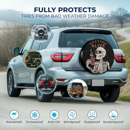 GENANY Skeleton Coffee Halloween PVC Leather Spare Tire Cover Size 14 - Image 3