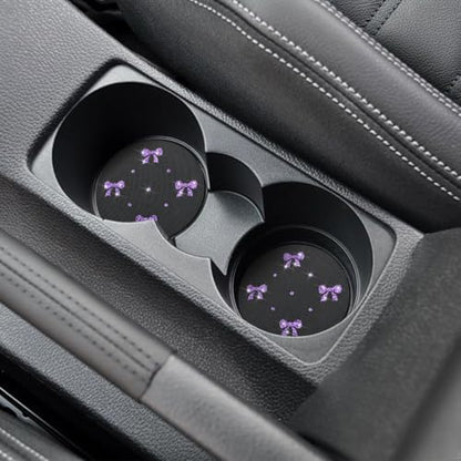 2PCS Car Coasters Rhinestone Bow Cup Holder Pad Anti-Slip Purple - Image 6