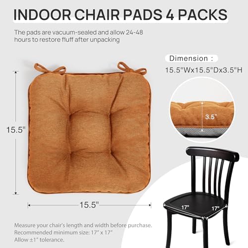 Love's cabin Memory Foam Chair Cushions Set of 4, 15.5 Inch, Terracotta - Image 2