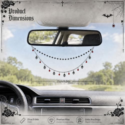 Double Chain Skull Gothic Witch Rear View Mirror Charm Halloween Car Decor - Image 2