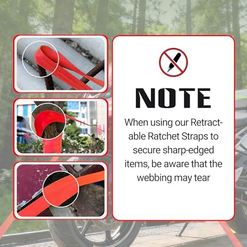 Retractable Ratchet Straps 1" x 13 Ft, 800 Lbs, 4 Pack - Image 4