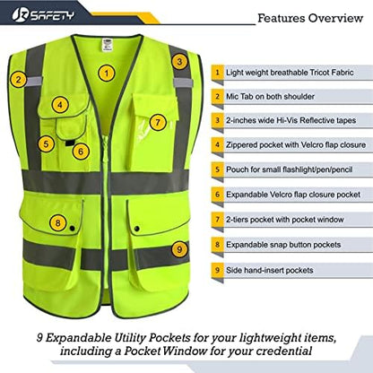 JKSafety 6 Pack Safety Vest for Men Women Reflective JK155 Yellow M - Image 3