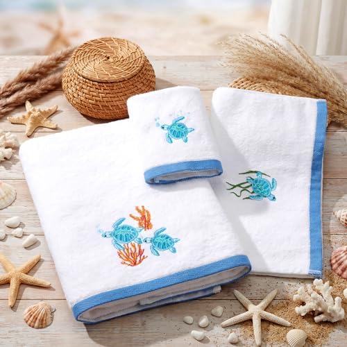 Peryiter 3 Pack Sea Turtle Decorative Bath Towel Set - Image 4