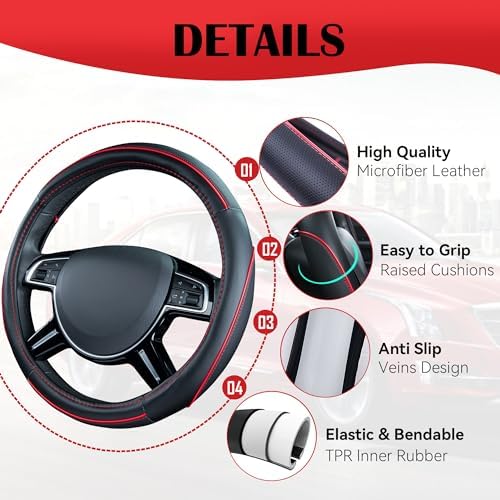 Car Pass Colour Piping Leather Steering Wheel Cover, Perfectly fit - Image 4