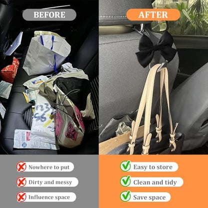 2PCS Car Seat Headrest Hooks, Car Bag Hooks, Cute Bow Knot Vehicle Seatback - Image 5