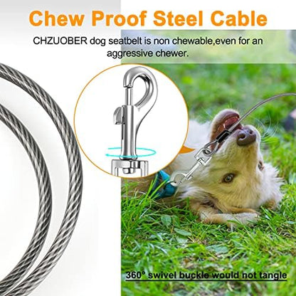 Chew Proof Dog Car Seat Belt, 2 in 1 Steel Cable Dog Car Accessories Headrest - Image 2