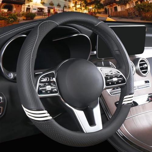 Small 14 inch Cute Leather Steering Wheel Cover Black by Binsheo