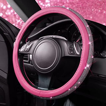 CAR PASS Bling Diamond Leather Steering Wheel Cover, by CARPASS