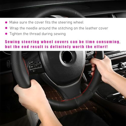 Ziciner Genuine Leather Steering Wheel Cover, Stitch on Wrap, Breathable - Image 5