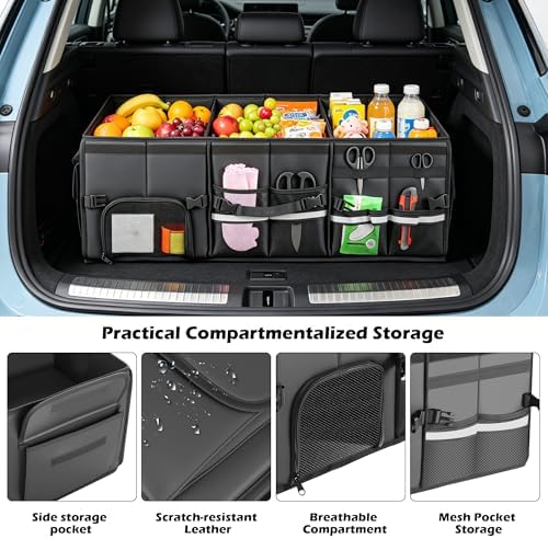 Trunk Organizer Car Organizer Leather Storage Box 3-grid Foldable - Image 3