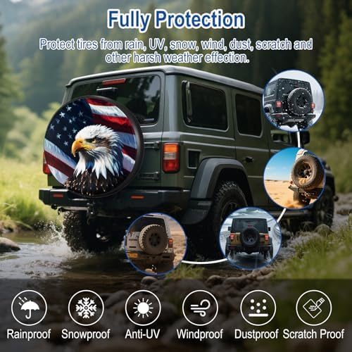 RV Spare Tire Cover 14in with American Eagle USA Flag Universal Fit - Image 4