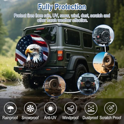 RV Spare Tire Cover 14in with American Eagle USA Flag Universal Fit - Image 4