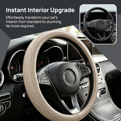 Zpana 14.5-15" Car Steering Wheel Cover, Breathable Soft Leather - Image 2