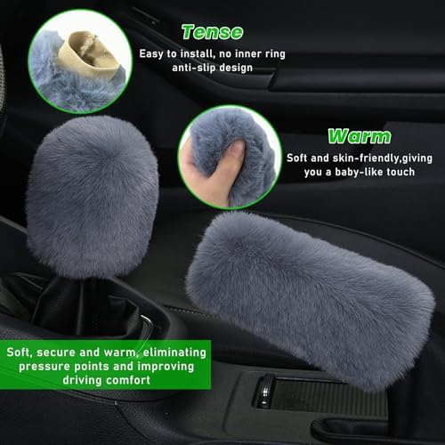 Ziciner 2PCS Plush Car Gear Shift Knob Cover & Handbrake Cover, Comfortable - Image 3