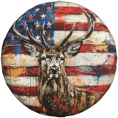 Deer with American Flag Spare Tire Cover Wheel Protectors Weatherproof Deer - Image 2