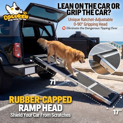 71" Aluminum Alloy Dog Ramp for Car SUV Truck Side Door, Outdoor Foldable Pet - Image 2