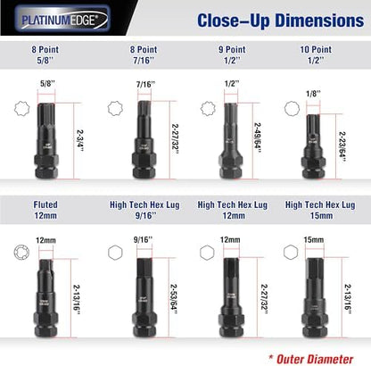 PlatinumEdge Lug Nut Key Set, 16 Pieces SAE & Metric Wheel Lock Removal Tool Kit - Image 5