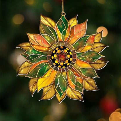 Stained Glass Acrylic Sunflower Ornament – Colorful Glass Sun Catcher - Image 4