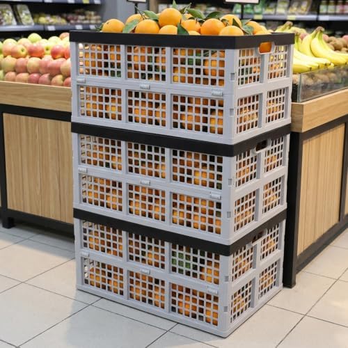 3-Pack Folding Storage Crates, 42L Collapsible Plastic Baskets - Image 5