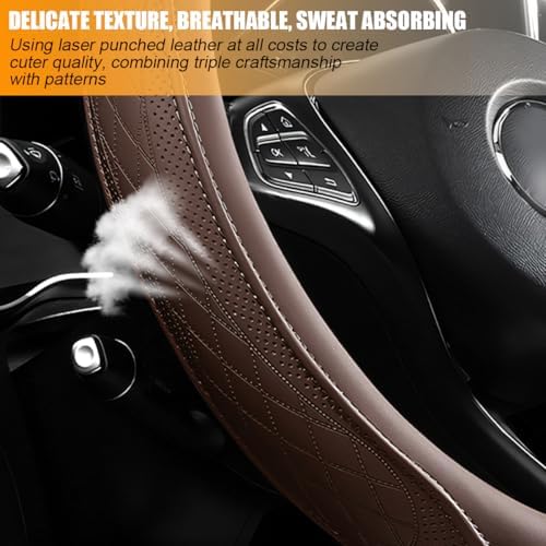 Zpana 14.5-15" Car Steering Wheel Cover, Breathable Soft Leather - Image 2
