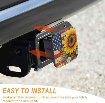 2 Inch Sunflower American Flag Trailer Hitch Cover Rubber Receiver Tube Plug Cap - Image 4
