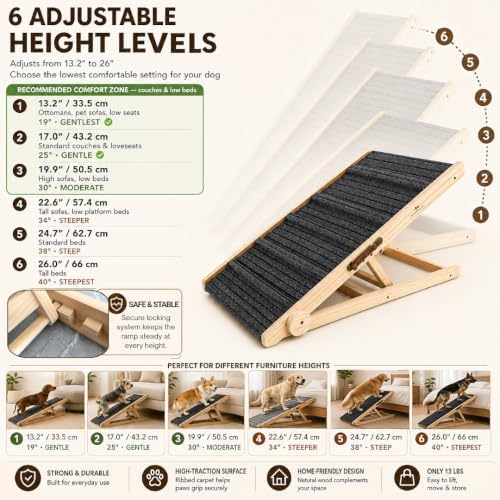 Dog Ramp for Bed & Couch 17" X 40" Inch Solid Wood Pet Ramp for Large Dogs - Image 2