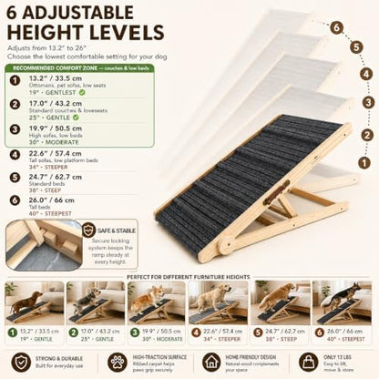 Dog Ramp for Bed & Couch 17" X 40" Inch Solid Wood Pet Ramp for Large Dogs - Image 2