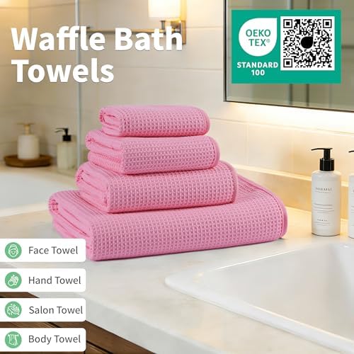 MICROFI Waffle Weave Bath Towel Set, Microfiber, 4 Pieces, Quick Dry, - Image 4