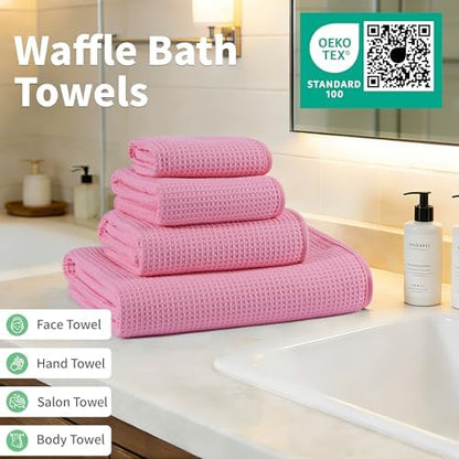 MICROFI Waffle Weave Bath Towel Set, Microfiber, 4 Pieces, Quick Dry, - Image 4