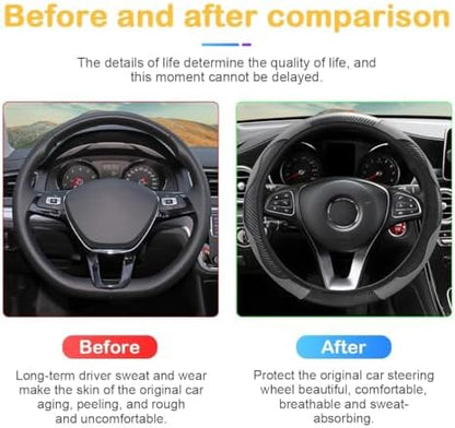 Osilly 15 Inch Carbon Fiber PU Leather Steering Wheel Cover - Image 3