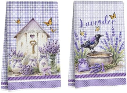 Lovdazzles 2 Pcs Purple Lavender Kitchen Towels Decorative Tea Towel by Lovdazzles