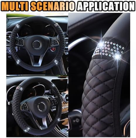 JOYCOURT 15 Inch Bling Soft Leather Car Steering Wheel Cover - Image 6