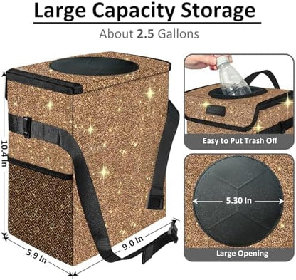 Cute Mini Car Trash Bag with Lid, Glitter Garbage Can Bin Hanging - Image 2