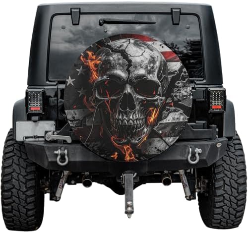 ThuhaTree Store America Flag Patriotic Skull Halloween Spare Tire Cover by Custom
