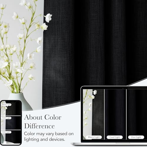 NICETOWN Short Faux Linen Black Blackout Curtains 63 inches Long - Image 5