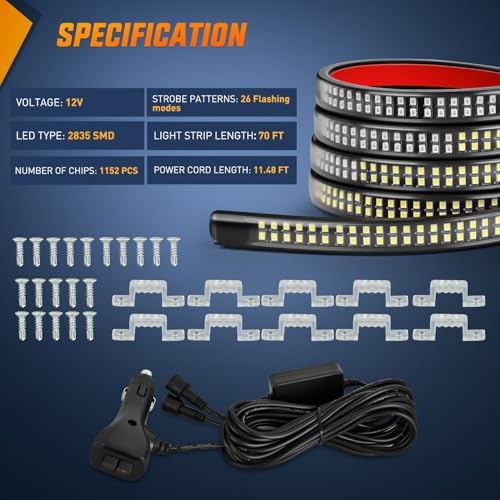 Nilight 2PCS 70 Inch Running Board LED Lights Strip Blue White - Image 4