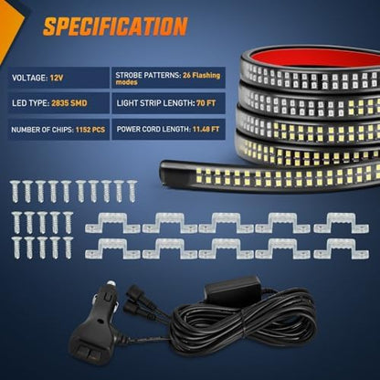 Nilight 2PCS 70 Inch Running Board LED Lights Strip Blue White - Image 4